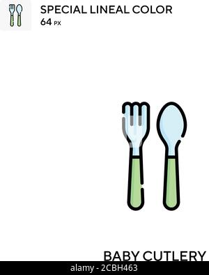 Baby cutlery special lineal color vector icon. Baby cutlery icons for your business project Stock Vector