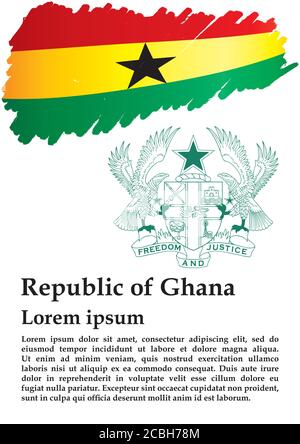 Flag of Ghana, Republic of Ghana. Template for award design, an official document with the flag of Ghana. Bright, colorful vector illustration. Stock Vector