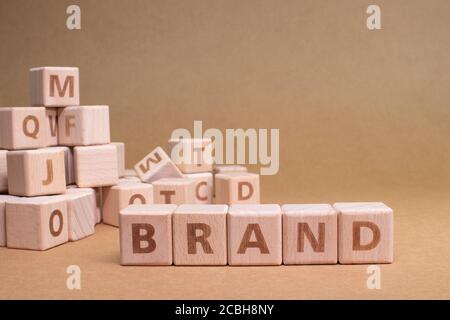 Brand word made with wooden blocks Stock Photo