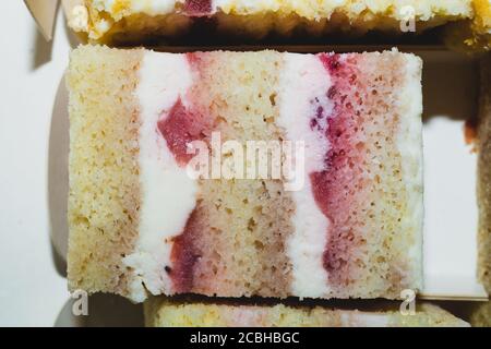 Cakes with jelly and souffle filling. sweet pastries. confectionery close up Stock Photo