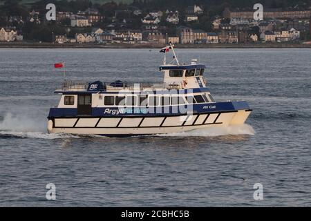 The passenger ferry Ali Cat, operated by Argyll Ferries on the Firth of Clyde, shortly after leaving Dunoon en route to Gourock. Stock Photo