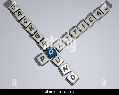 political background crossword by cubic dice letters - 3D illustration for map and country Stock Photo