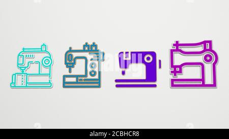 sewing machine 4 icons set - 3D illustration Stock Photo - Alamy
