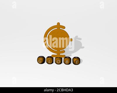 GLOBE 3D icon over cubic letters - 3D illustration for background and earth Stock Photo