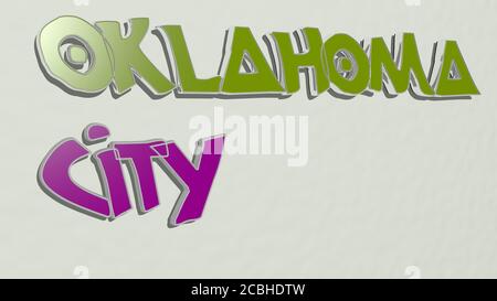 oklahoma city text on the wall - 3D illustration for editorial and america Stock Photo