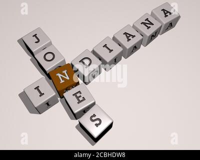 INDIANA JONES crossword by cubic dice letters - 3D illustration for indianapolis and editorial Stock Photo