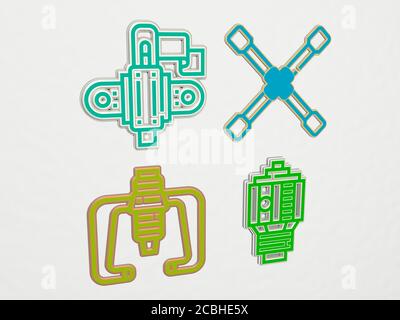 CAR PARTS 4 icons set - 3D illustration Stock Photo