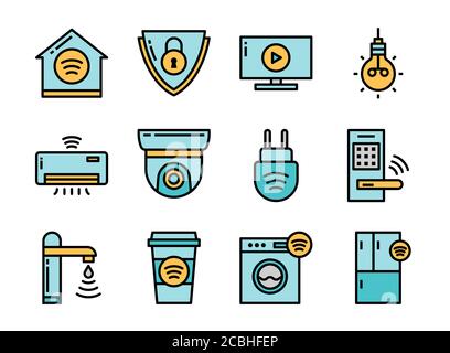 Home smart devices icon set colorline style. Symbols for website, magazine, app and design. Stock Vector