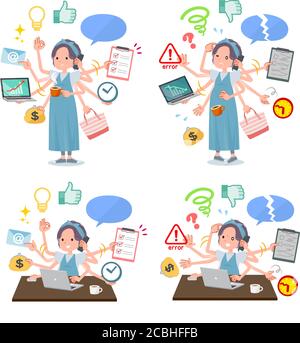 A set of Pregnant Women who perform multitasking in the office.There are things to do smoothly and a pattern that is in a panic.It's vector art so it' Stock Vector