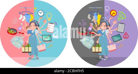 A set of Pregnant Women who perform multitasking in offices and private.There are things to do smoothly and a pattern that is in a panic.It's vector a Stock Vector