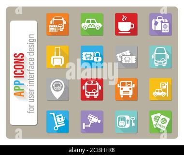 bus station icon set Stock Vector