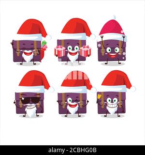 Santa Claus emoticons with purple suitcase cartoon character Stock Vector