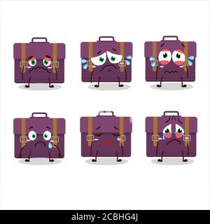 Purple suitcase cartoon character with sad expression Stock Vector