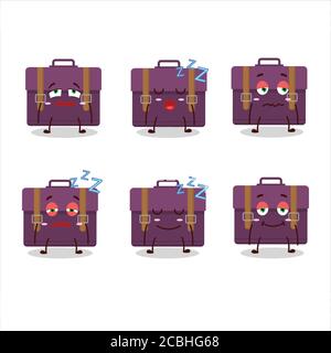 Cartoon character of purple suitcase with sleepy expression Stock Vector