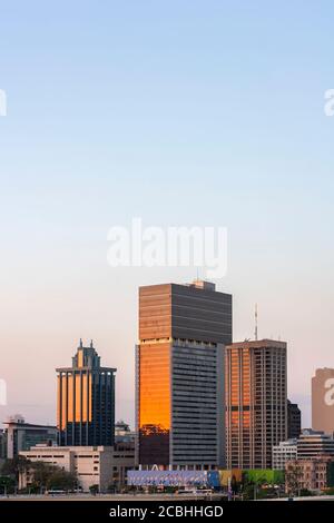 Vertical image of Brisbane city skylines during sunset time Stock Photo