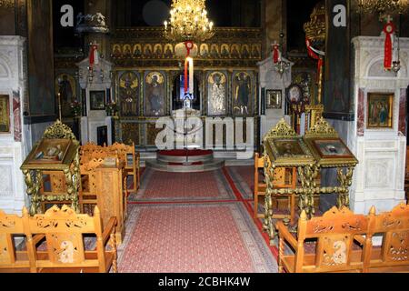 Interior of Christian orthodox church in Athens, Greece, May 6 2020. Stock Photo