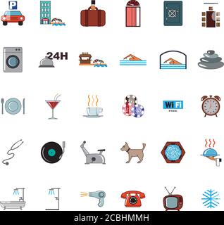 set of isolated retro vector hotel icons Stock Vector