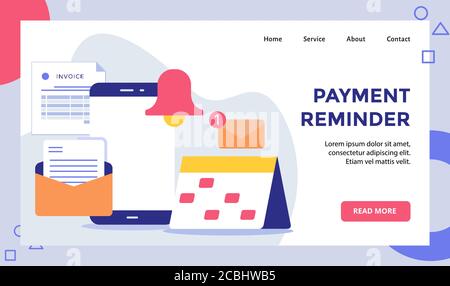 Payment reminder smartphone background of calendar email invoice campaign for web website home homepage landing page template banner with modern flat Stock Vector