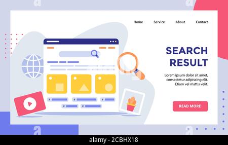 Search result wireframe on monitor campaign for web website home homepage landing page template banner with modern flat style Stock Vector