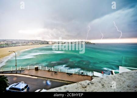 Lightning during storm over the Bondi Beach Stock Photo