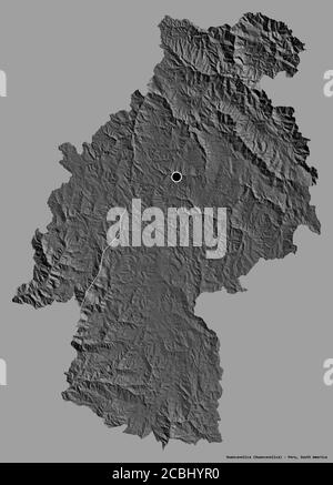 Shape of Huancavelica, region of Peru, with its capital isolated on a solid color background. Bilevel elevation map. 3D rendering Stock Photo