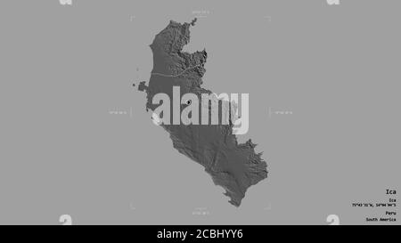 Ica, region of Peru. Bilevel elevation map with lakes and rivers ...