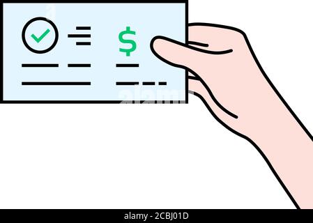 hand holding contour bank check Stock Vector