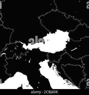 Austrian map. Black and white illustration. Icon sign for print and labelling. Stock Vector