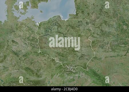 Extended area of Poland with country outline, international and regional borders. Satellite imagery. 3D rendering Stock Photo