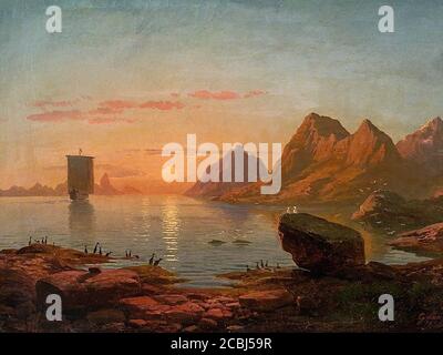 Saal Georg Eduard Otto - Fjord Landscape in the Evening - German School - 19th and Early 20th Century Stock Photo