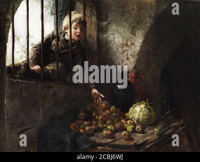 Knabe 'Der Knabe am Kellerfenster' by Felix Schlesinger is a German painting ...