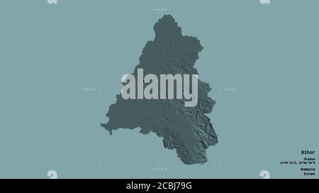 Area of Bihor, county of Romania, isolated on a solid background in a ...