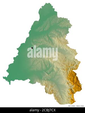 Shape of Bihor, county of Romania, with its capital isolated on a solid ...