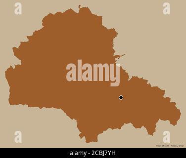 Shape of Brașov, county of Romania, with its capital isolated on a solid color background. Composition of patterned textures. 3D rendering Stock Photo