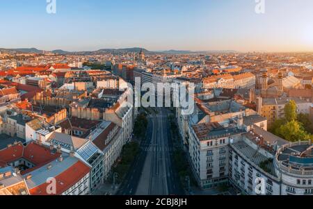 Aerial cityscape about Budapest city included the Karoly boulevard. Dohany street synagogue on the left St Stphen basilica cupola is on the center of Stock Photo