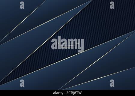 Metallic background.Blue with gold line and dark space.Golden metal modern design. Stock Vector
