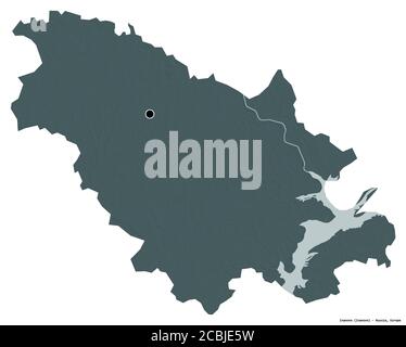 Shape of Ivanovo, region of Russia, with its capital isolated on white background. Colored elevation map. 3D rendering Stock Photo