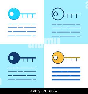 Digital key icon set in flat and line style. Electronic protection and security symbol. Vector illustration. Stock Vector