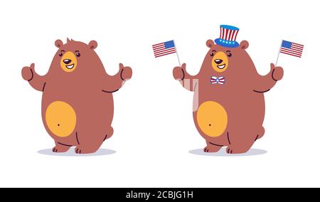 Bear character cartoon with thumbs up. Happy smiling brown bear mascot standing. Vector cartoon illustration in flat style Stock Vector