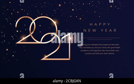 Luxury 2021 Happy New Year background. Golden design for Christmas and New Year 2021 greeting cards with New Year wishes of health and prosperity. Vec Stock Vector