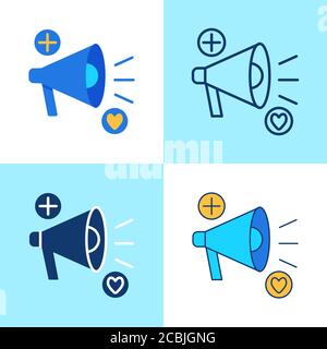 Promotion icon set in flat and line style. Speaker symbol with like icons. Vector illustration. Stock Vector