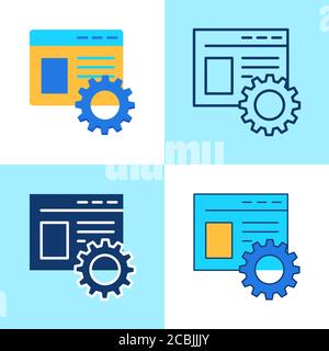 Page optimization icon set in flat and line style. Website SEO concept symbol. Vector illustration. Stock Vector
