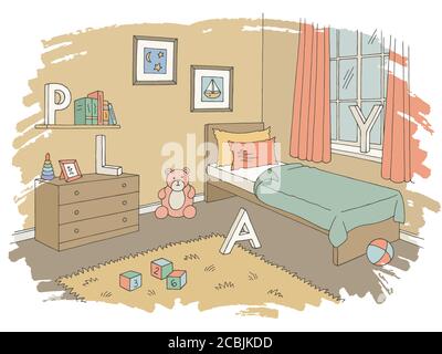 Children room graphic color home interior sketch illustration vector Stock Vector