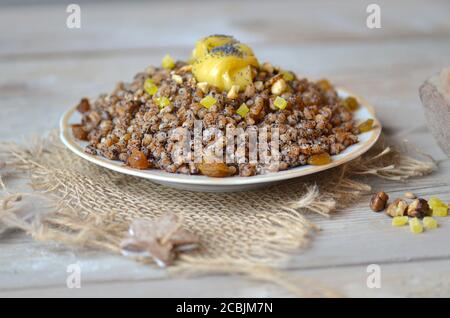 Traditional Christmas dish in Poland and Ukraine. Traditional ukrainian food kutya. Stock Photo