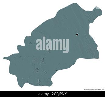 Shape of Al Quassim, region of Saudi Arabia, with its capital isolated on white background. Colored elevation map. 3D rendering Stock Photo