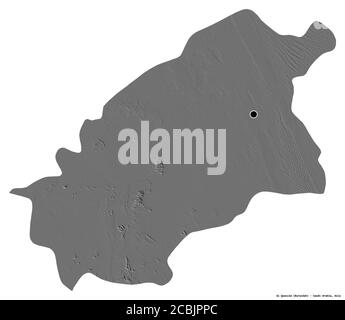 Shape of Al Quassim, region of Saudi Arabia, with its capital isolated on white background. Bilevel elevation map. 3D rendering Stock Photo