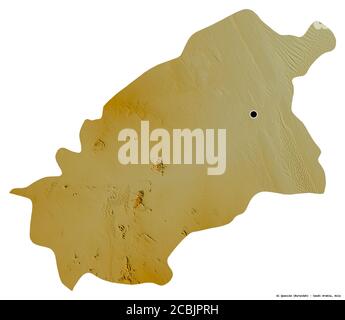 Shape of Al Quassim, region of Saudi Arabia, with its capital isolated on white background. Topographic relief map. 3D rendering Stock Photo