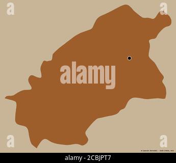 Shape of Al Quassim, region of Saudi Arabia, with its capital isolated on a solid color background. Composition of patterned textures. 3D rendering Stock Photo