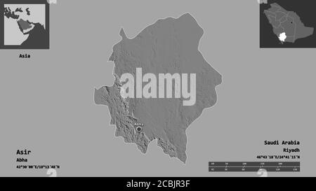 Asir Map 'Asir, region of Saudi Arabia. Bilevel elevation map with lakes and ...