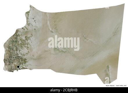 Shape of Najran, region of Saudi Arabia, with its capital isolated on white background. Satellite imagery. 3D rendering Stock Photo